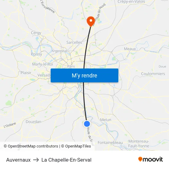 Auvernaux to La Chapelle-En-Serval map
