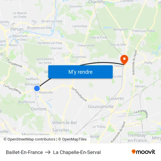 Baillet-En-France to La Chapelle-En-Serval map