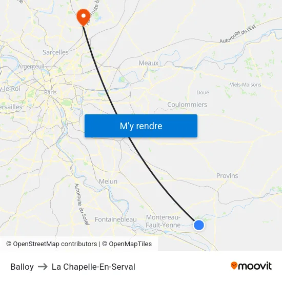 Balloy to La Chapelle-En-Serval map