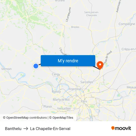 Banthelu to La Chapelle-En-Serval map