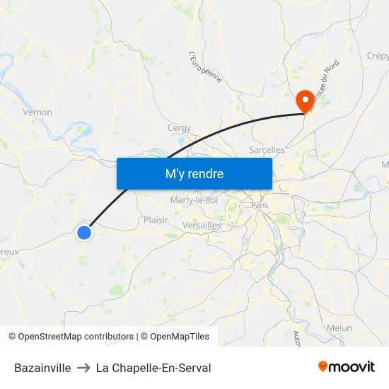 Bazainville to La Chapelle-En-Serval map