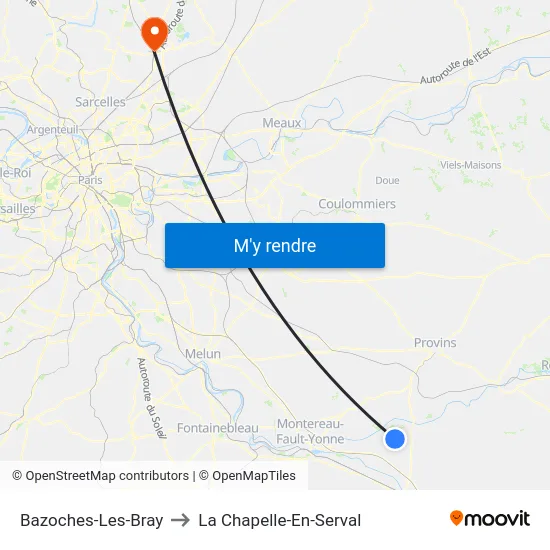 Bazoches-Les-Bray to La Chapelle-En-Serval map
