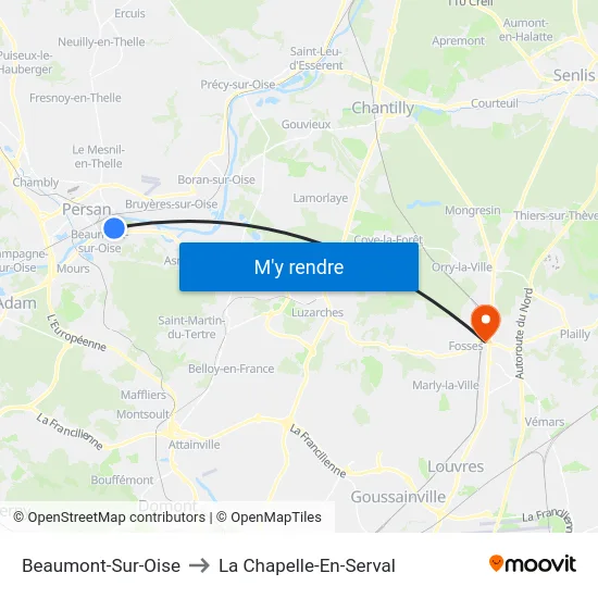 Beaumont-Sur-Oise to La Chapelle-En-Serval map