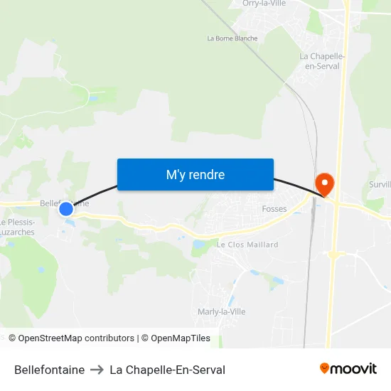 Bellefontaine to La Chapelle-En-Serval map