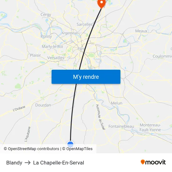 Blandy to La Chapelle-En-Serval map