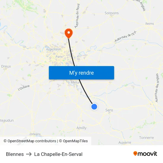 Blennes to La Chapelle-En-Serval map