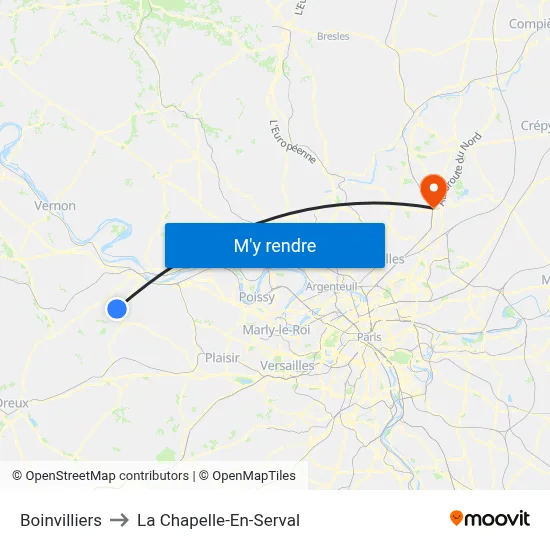 Boinvilliers to La Chapelle-En-Serval map