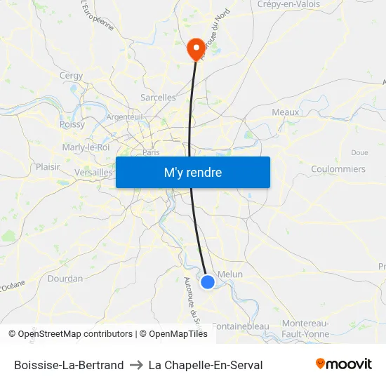 Boissise-La-Bertrand to La Chapelle-En-Serval map