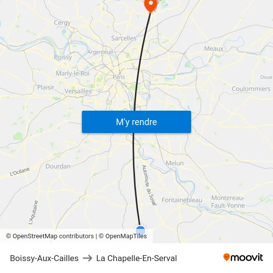Boissy-Aux-Cailles to La Chapelle-En-Serval map