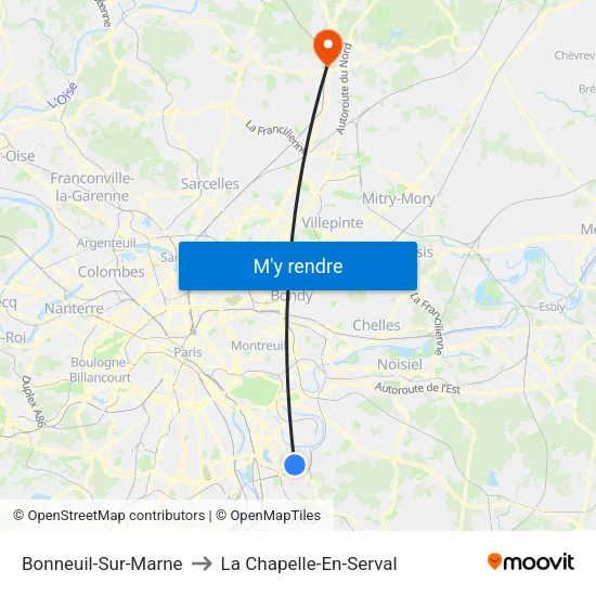 Bonneuil-Sur-Marne to La Chapelle-En-Serval map