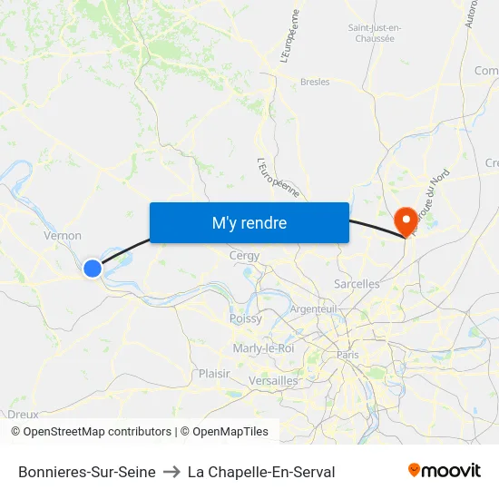 Bonnieres-Sur-Seine to La Chapelle-En-Serval map