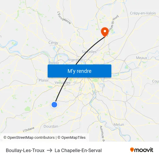 Boullay-Les-Troux to La Chapelle-En-Serval map