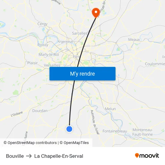 Bouville to La Chapelle-En-Serval map