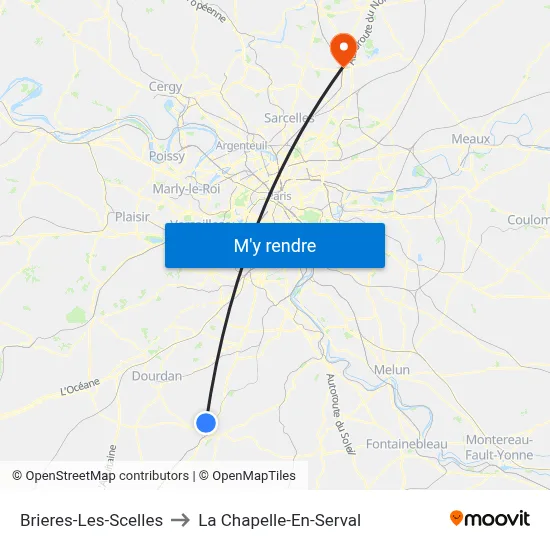 Brieres-Les-Scelles to La Chapelle-En-Serval map