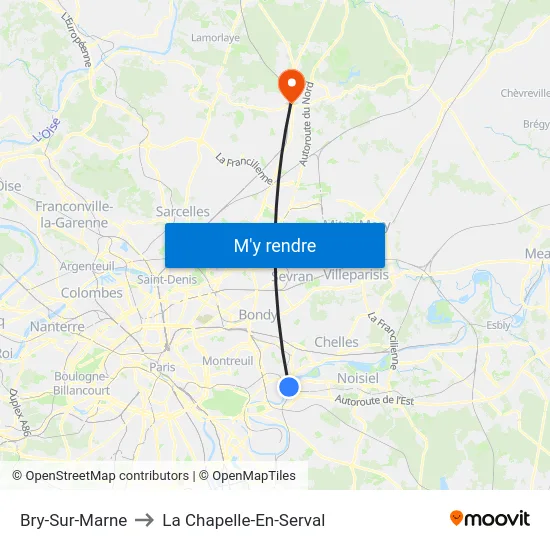 Bry-Sur-Marne to La Chapelle-En-Serval map