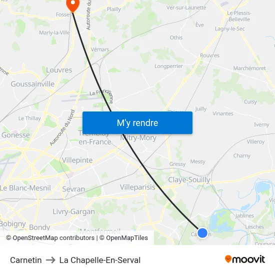Carnetin to La Chapelle-En-Serval map