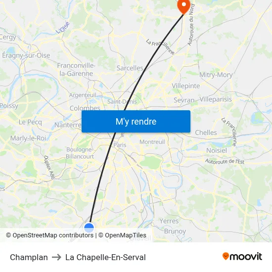 Champlan to La Chapelle-En-Serval map