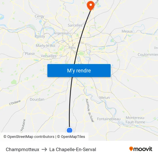 Champmotteux to La Chapelle-En-Serval map