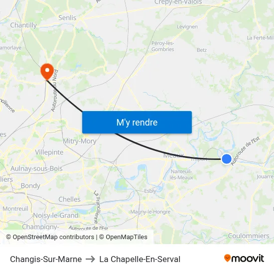 Changis-Sur-Marne to La Chapelle-En-Serval map