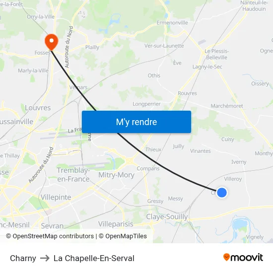 Charny to La Chapelle-En-Serval map