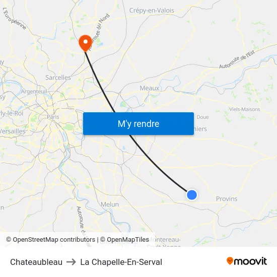 Chateaubleau to La Chapelle-En-Serval map