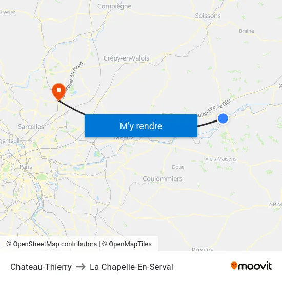 Chateau-Thierry to La Chapelle-En-Serval map