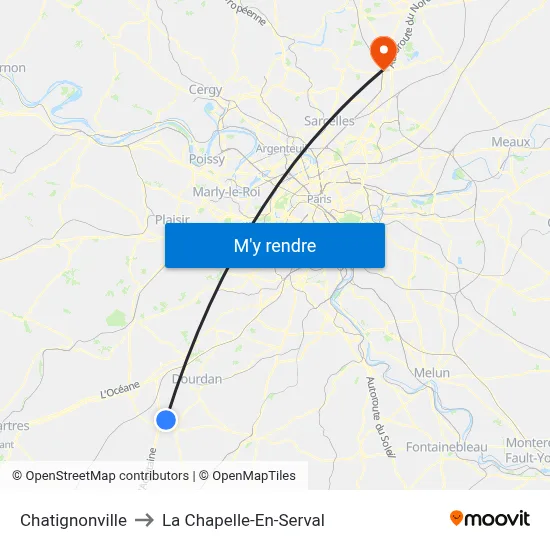 Chatignonville to La Chapelle-En-Serval map