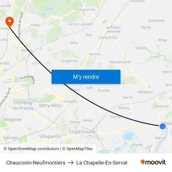 Chauconin-Neufmontiers to La Chapelle-En-Serval map