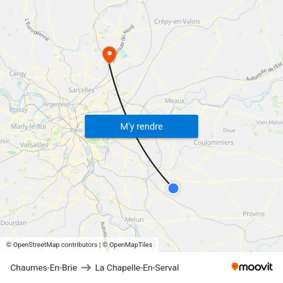 Chaumes-En-Brie to La Chapelle-En-Serval map