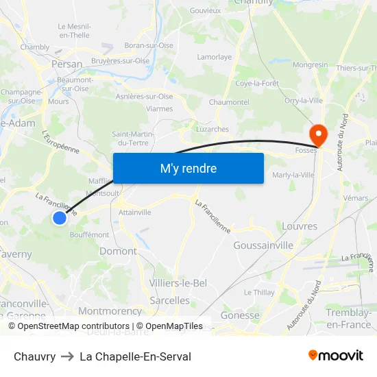 Chauvry to La Chapelle-En-Serval map