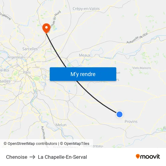 Chenoise to La Chapelle-En-Serval map