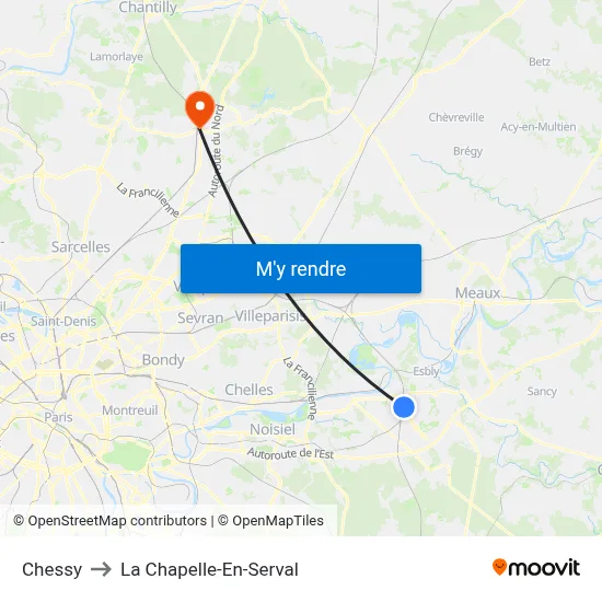 Chessy to La Chapelle-En-Serval map