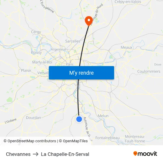 Chevannes to La Chapelle-En-Serval map