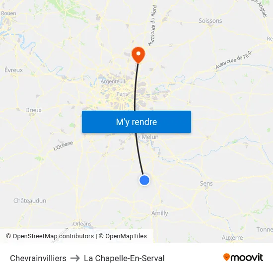 Chevrainvilliers to La Chapelle-En-Serval map