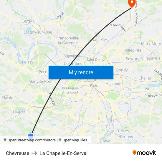 Chevreuse to La Chapelle-En-Serval map