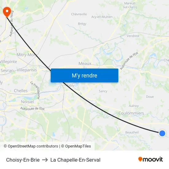 Choisy-En-Brie to La Chapelle-En-Serval map