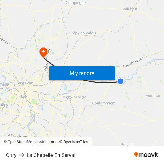 Citry to La Chapelle-En-Serval map