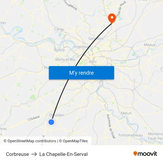 Corbreuse to La Chapelle-En-Serval map