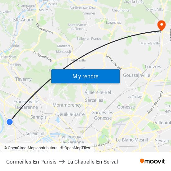 Cormeilles-En-Parisis to La Chapelle-En-Serval map
