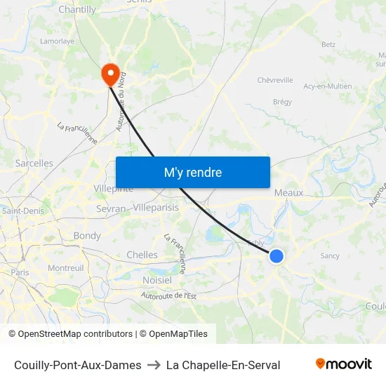 Couilly-Pont-Aux-Dames to La Chapelle-En-Serval map