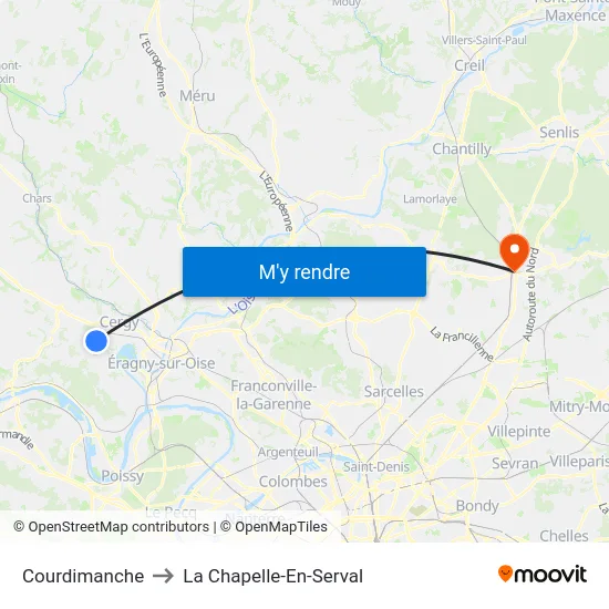 Courdimanche to La Chapelle-En-Serval map