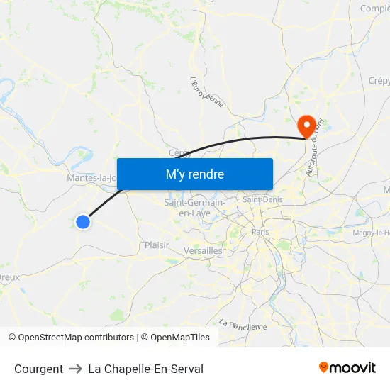 Courgent to La Chapelle-En-Serval map