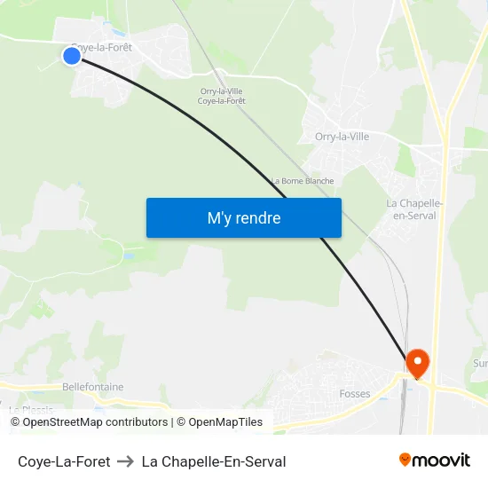 Coye-La-Foret to La Chapelle-En-Serval map