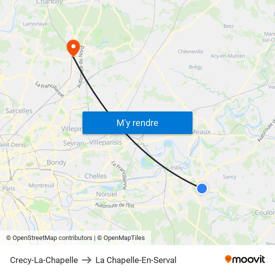 Crecy-La-Chapelle to La Chapelle-En-Serval map