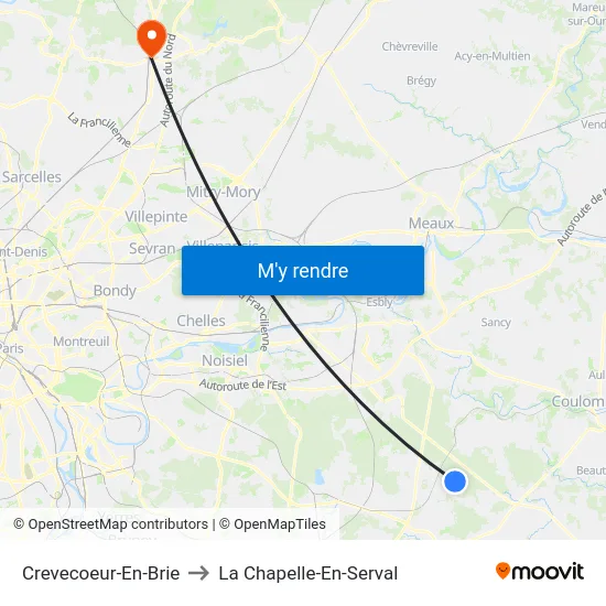 Crevecoeur-En-Brie to La Chapelle-En-Serval map