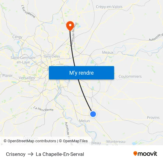 Crisenoy to La Chapelle-En-Serval map