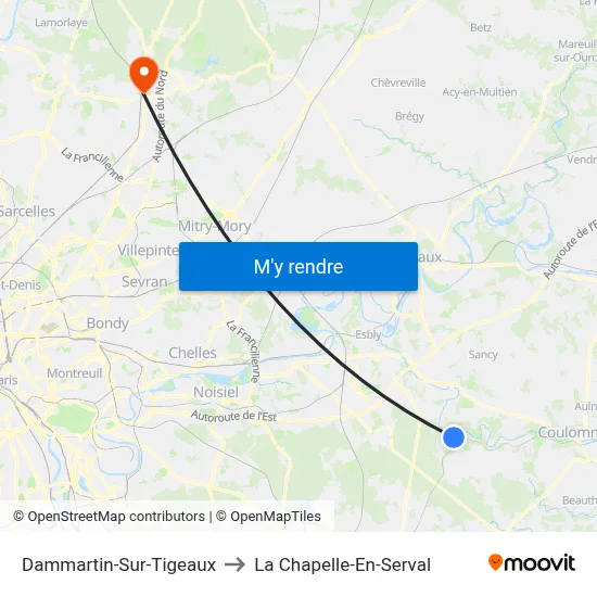 Dammartin-Sur-Tigeaux to La Chapelle-En-Serval map