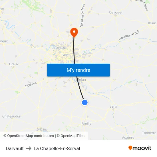 Darvault to La Chapelle-En-Serval map