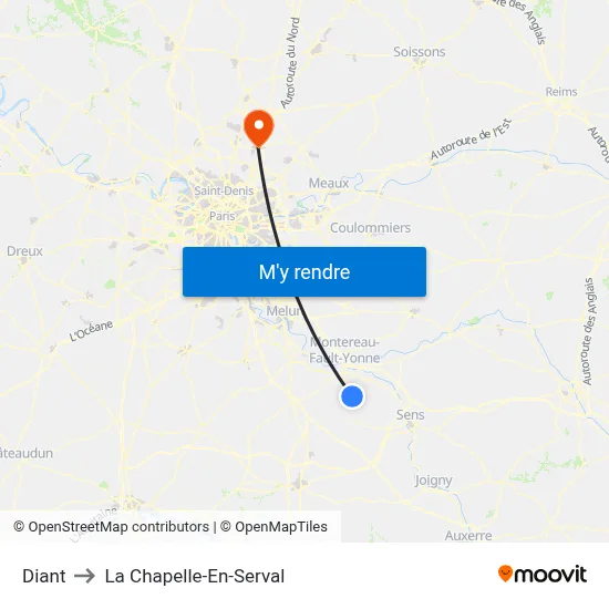 Diant to La Chapelle-En-Serval map