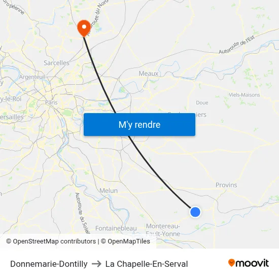 Donnemarie-Dontilly to La Chapelle-En-Serval map